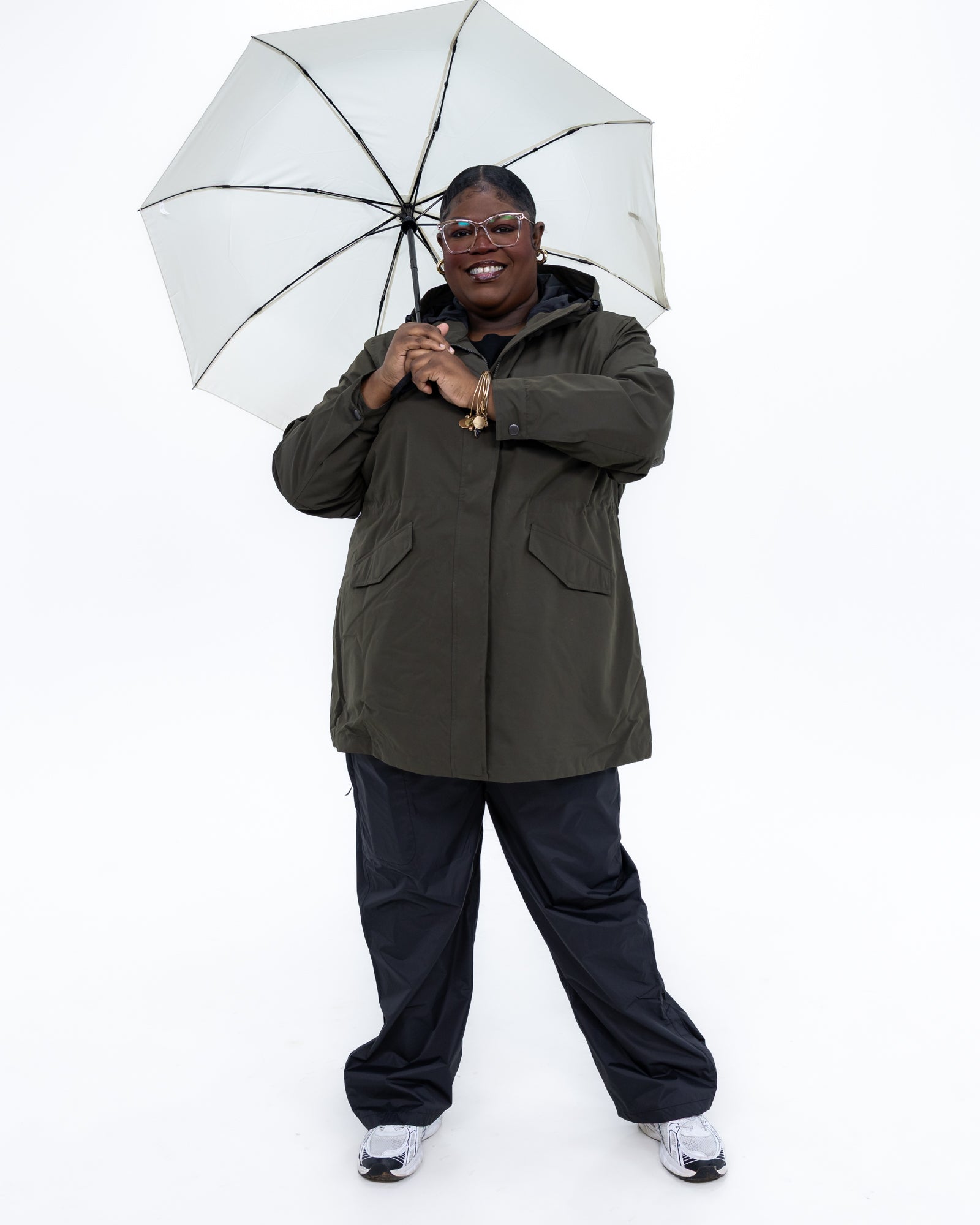 Plus size berwick rain jacket olive 15 | Model is 5'9" and wears a 3X