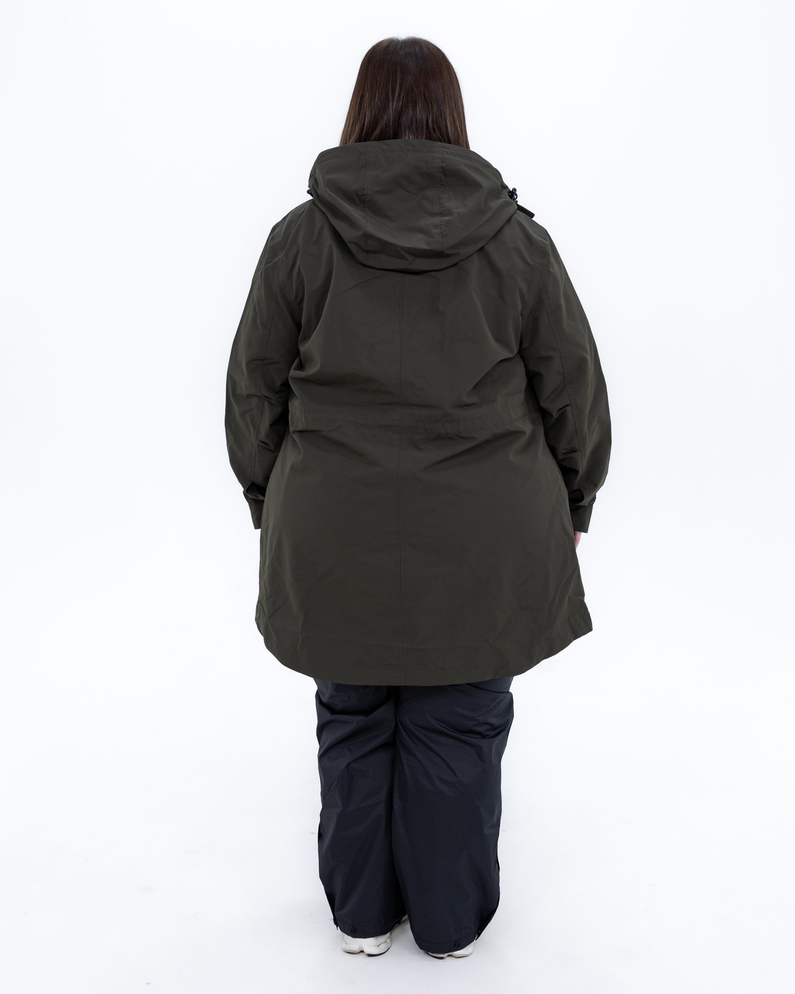 Plus size berwick rain jacket olive 2 | Model is 5'4" and wears a 3X