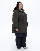 Plus size berwick rain jacket olive 7 | Model is 5'4" and wears a 3X