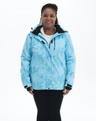 Blue Marble Bevel plus size insulated winter jacket, front | Model is 5'6" and wears a 1X