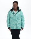 Mint Marble Bevel plus size insulated winter jacket, front | Model is 5'6" and wears a 1X