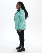 Mint Marble Bevel plus size insulated winter jacket, side, full length | Model is 5'6" and wears a 1X