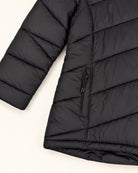 Black The Geneva plus size mid length synthetic down jacket, sizes 1X to 6X, flat lay pocket detail