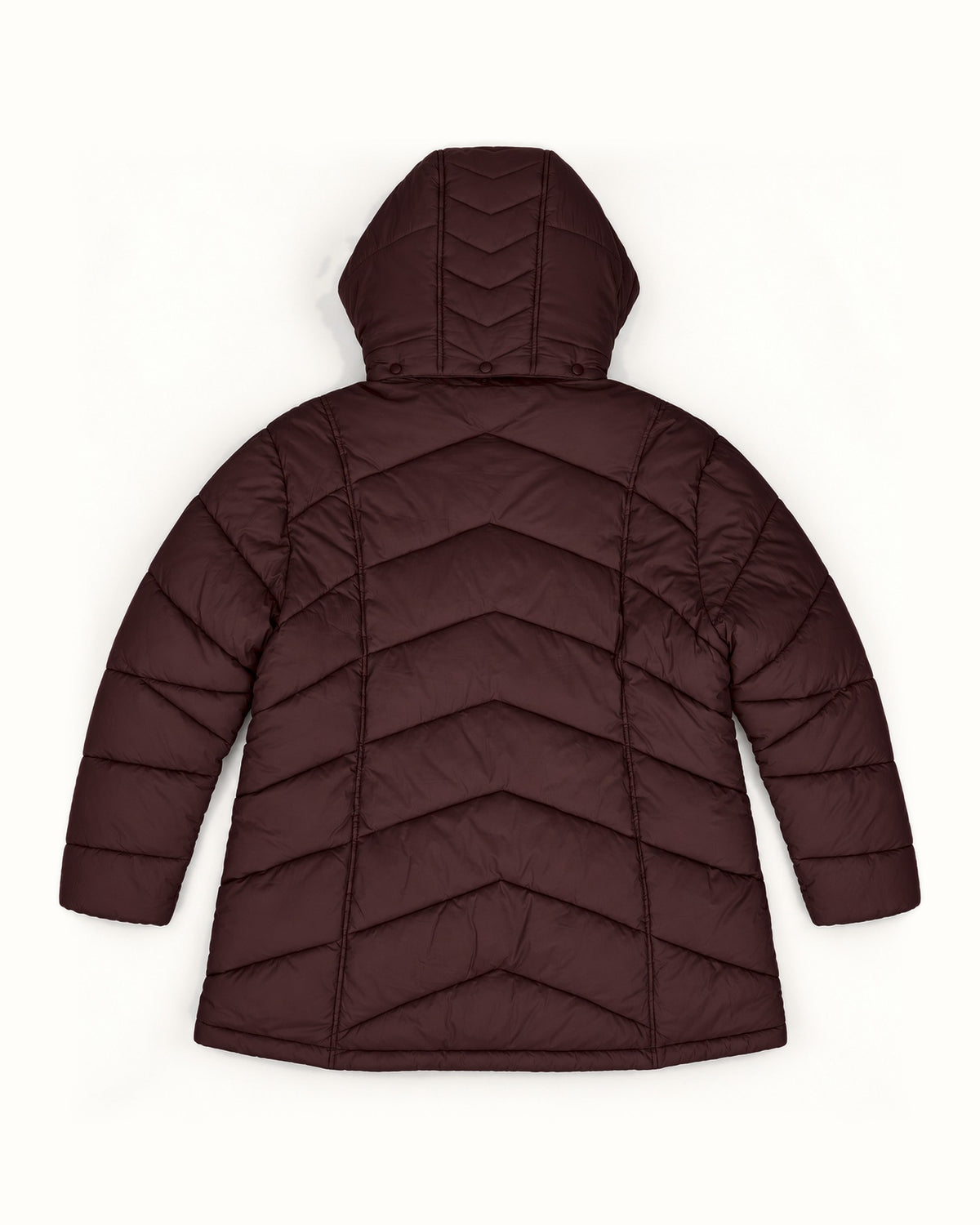 Bourbon The Geneva plus size mid length synthetic down jacket, sizes 1X to 6X, flat lay back