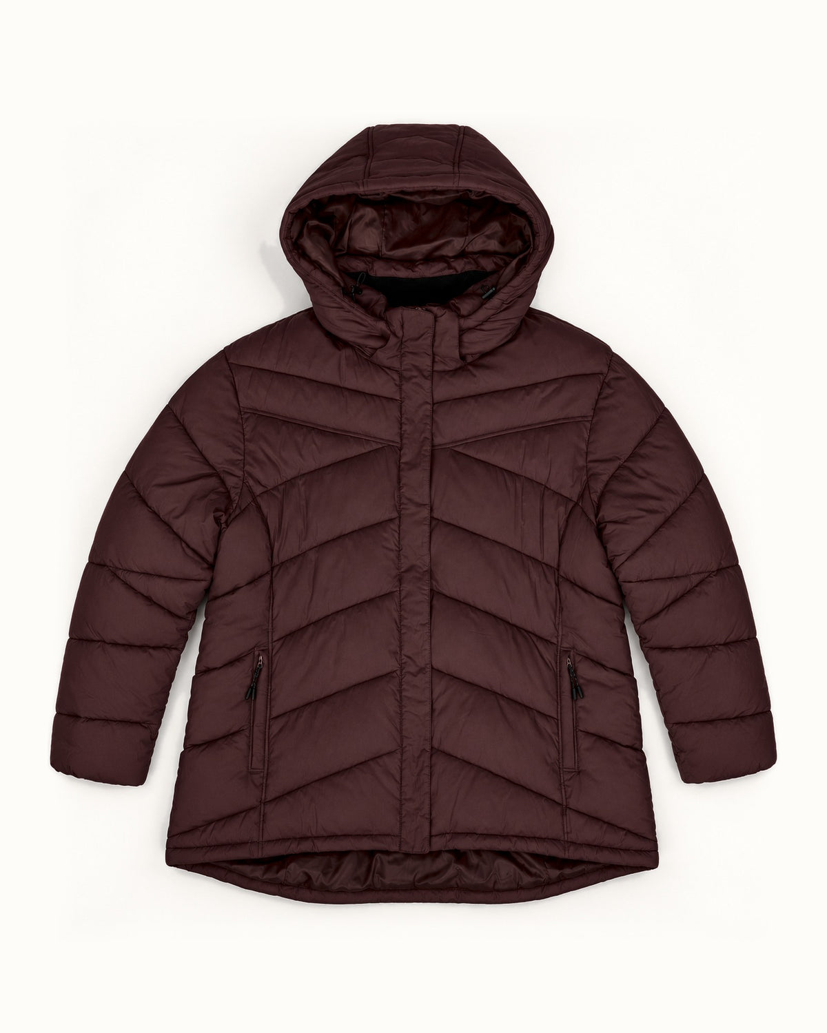 Bourbon The Geneva plus size mid length synthetic down jacket, sizes 1X to 6X, flat lay front