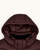 Bourbon The Geneva plus size mid length synthetic down jacket, sizes 1X to 6X, flat lay hood and collar detail