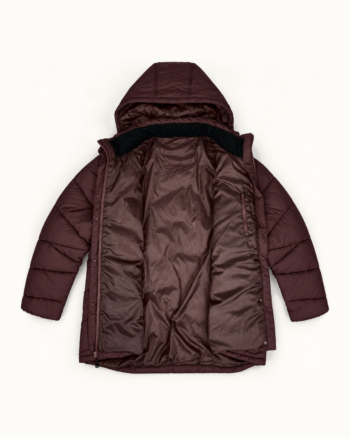 Bourbon The Geneva plus size mid length synthetic down jacket, sizes 1X to 6X, flat lay interior