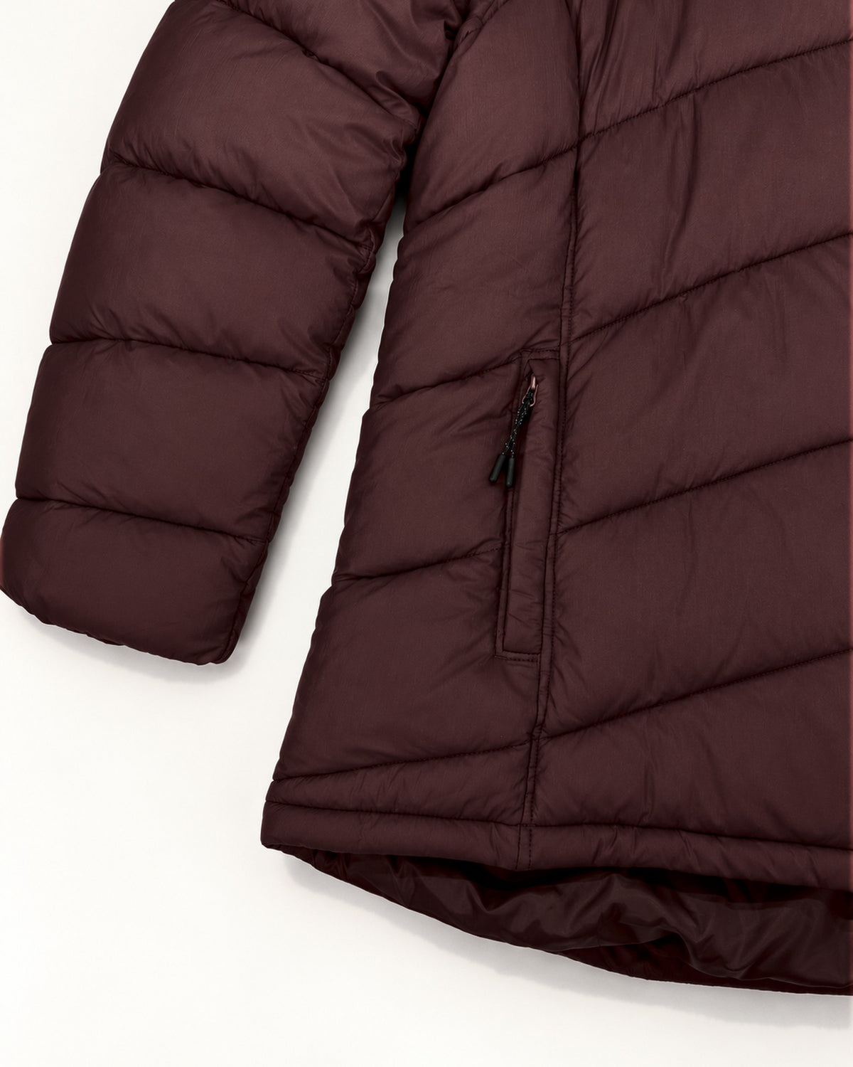 Bourbon The Geneva plus size mid length synthetic down jacket, sizes 1X to 6X, flat lay pocket detail