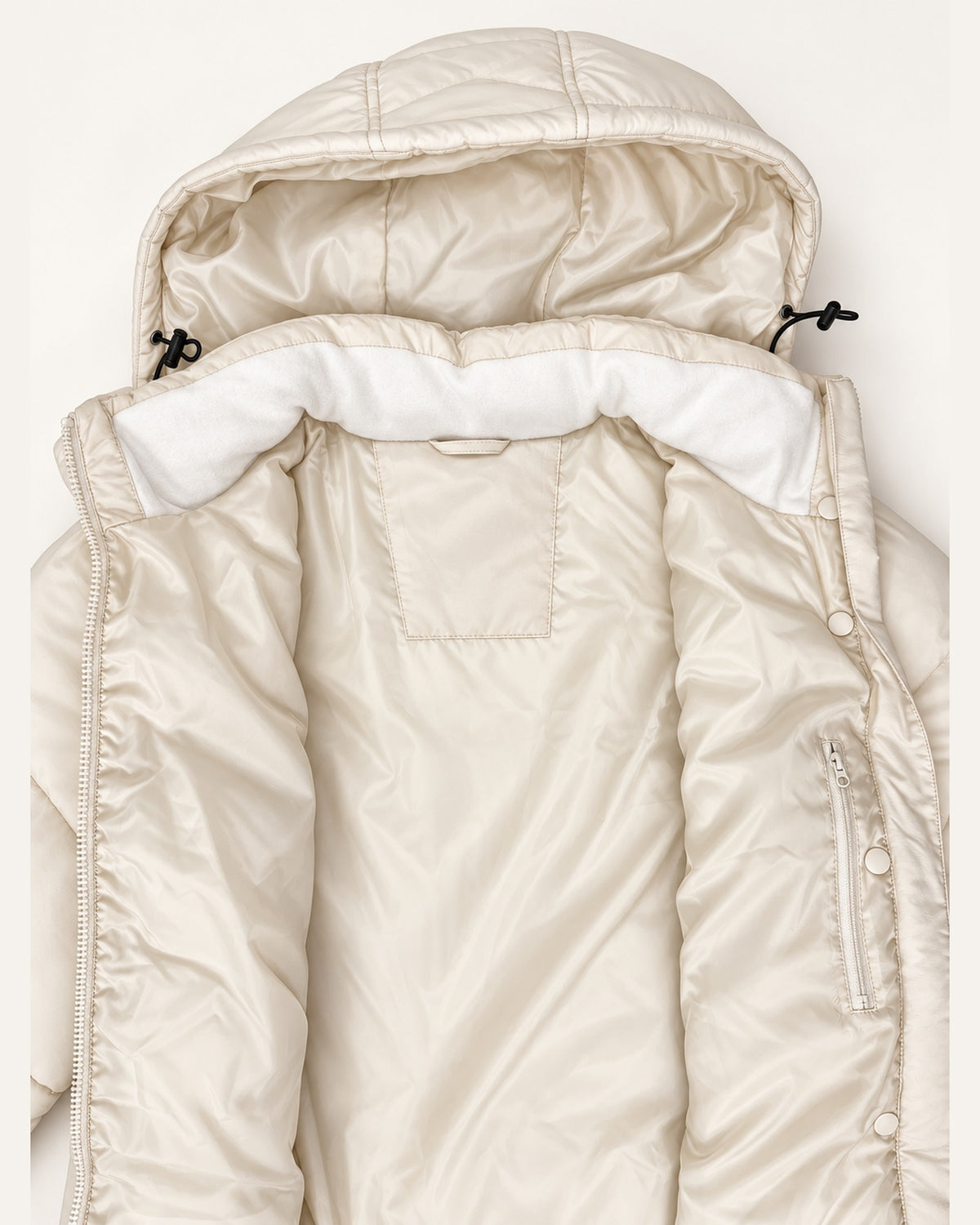 Winter White The Geneva plus size mid length synthetic down jacket, sizes 1X to 6X, flat lay hood and collar detail