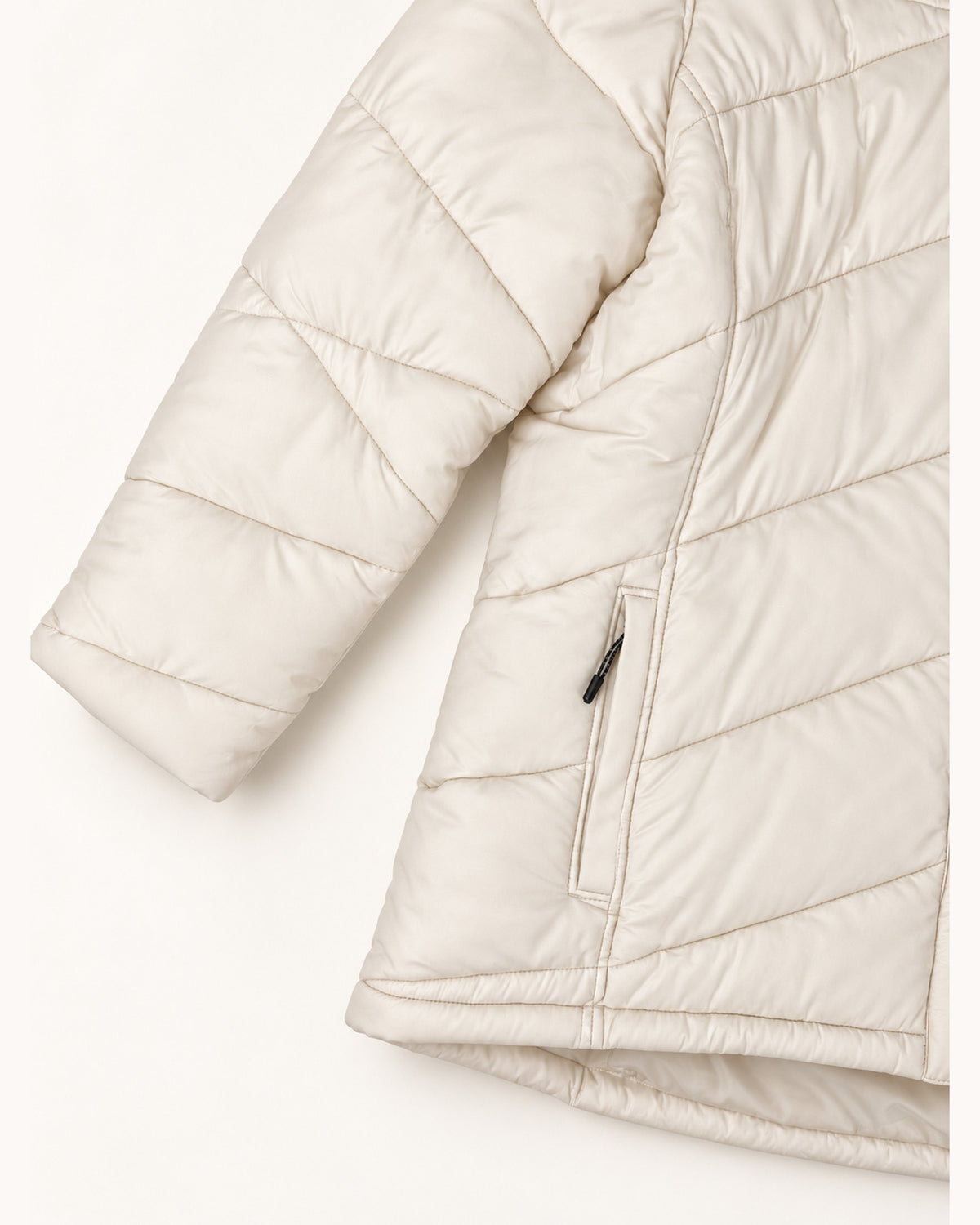 Winter White The Geneva plus size mid length synthetic down jacket, sizes 1X to 6X, flat lay pocket detail