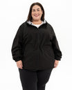 Plus size mystique rain jacket black 1 | Model is 5'4" and wears a 3X