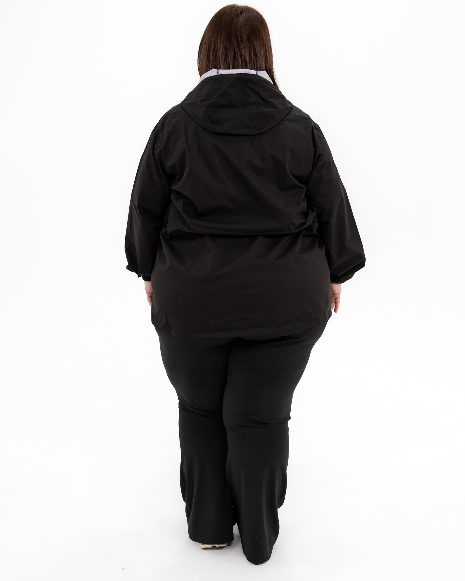 Plus size mystique rain jacket black 4 | Model is 5'4" and wears a 3X