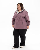 Plus size mystique rain jacket mauve 7 | Model is 5'3" and wears a 5X