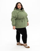 Plus size mystique rain jacket sage 2 | Model is 5'3" and wears a 5X