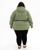 Plus size mystique rain jacket sage 3 | Model is 5'3" and wears a 5X