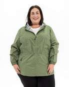 Plus size mystique rain jacket sage 5 | Model is 5'4" and wears a 3X
