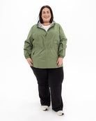 Plus size mystique rain jacket sage 6 | Model is 5'4" and wears a 3X