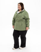 Plus size mystique rain jacket sage 7 | Model is 5'4" and wears a 3X
