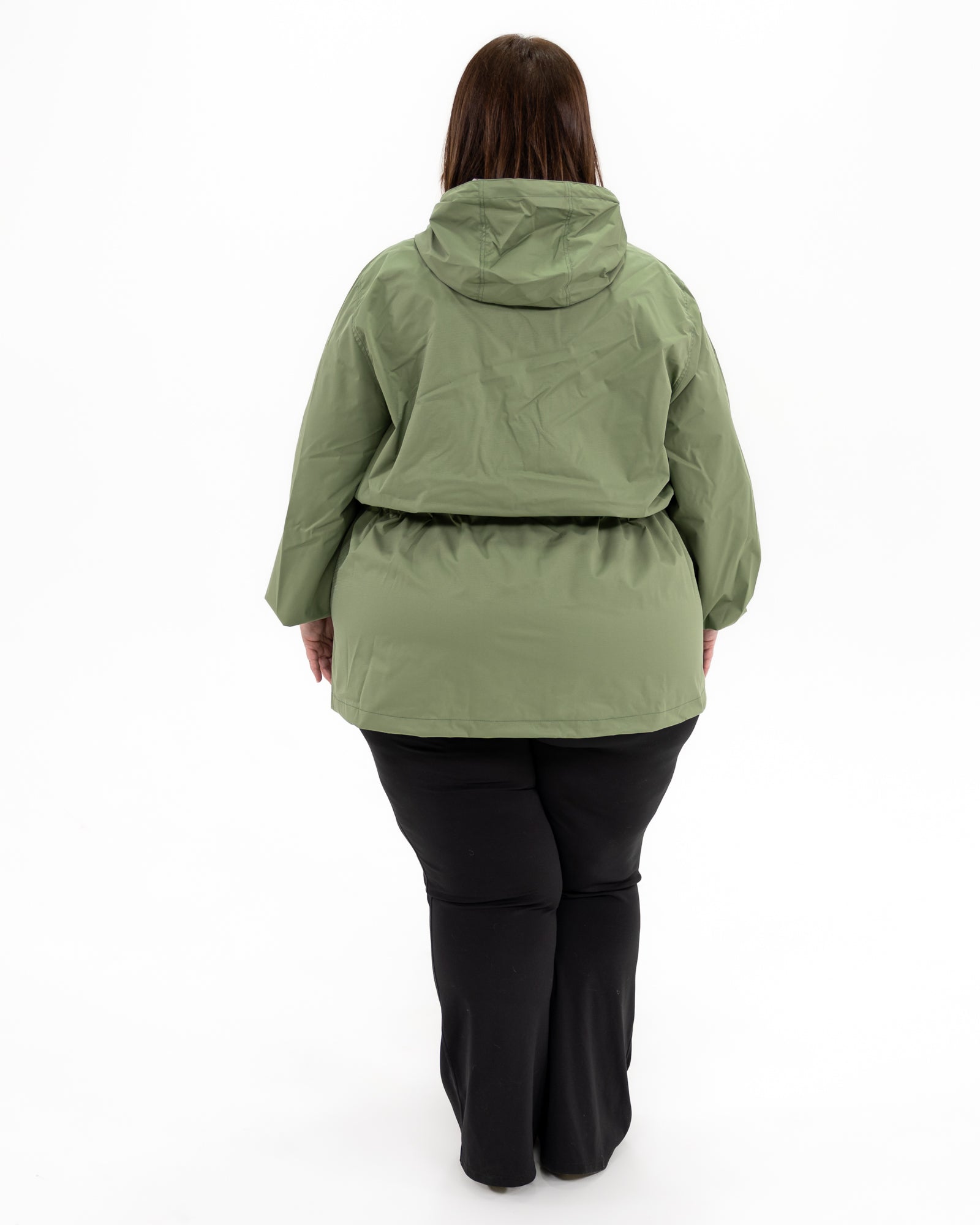 Plus size mystique rain jacket sage 8 | Model is 5'4" and wears a 3X