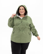 Plus size mystique rain jacket sage 9 | Model is 5'4" and wears a 3X