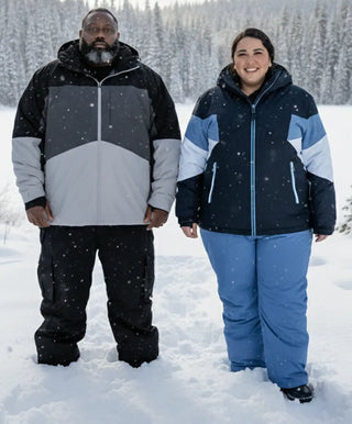 plus size snow gear and big and tall snow gear being modeled in snow