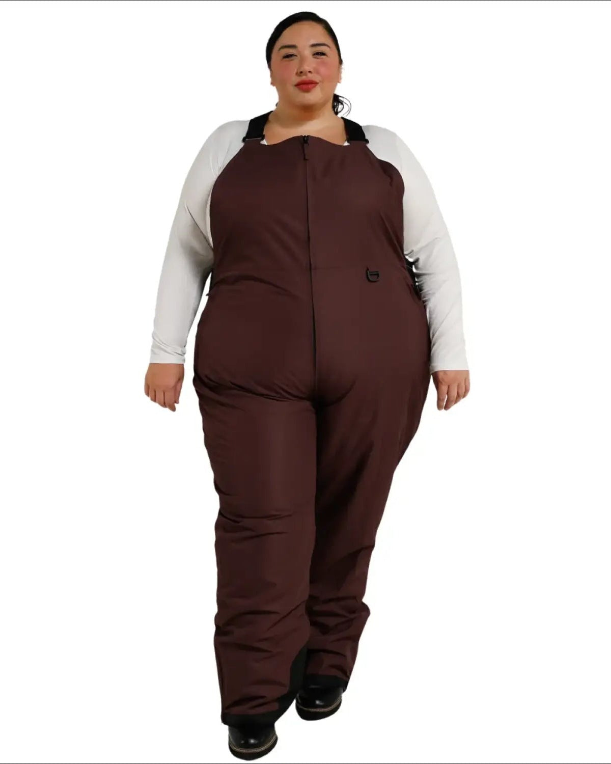 Black Cherry women's plus size Overland snow bibs, front