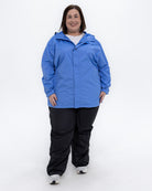 Plus size pod rain jacket blue 2 | Model is 5'4" and wears a 3X