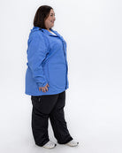 Plus size pod rain jacket blue 3 | Model is 5'4" and wears a 3X