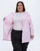 Plus size pod rain jacket pink 2 | Model is 5'4" and wears a 3X