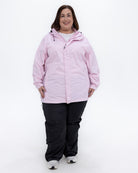 Plus size pod rain jacket pink 3 | Model is 5'4" and wears a 3X