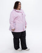 Plus size pod rain jacket pink 4 | Model is 5'4" and wears a 3X