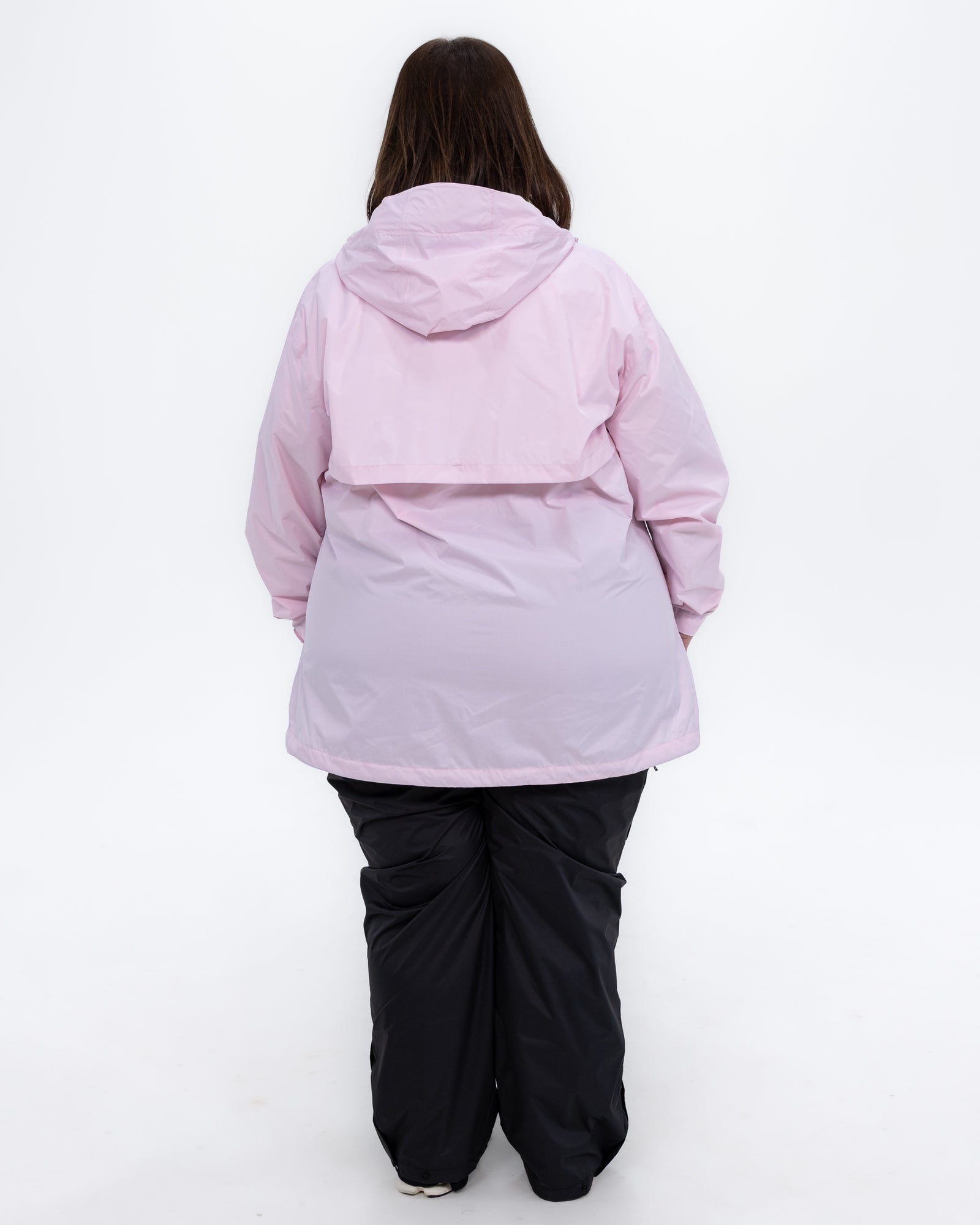 Plus size pod rain jacket pink 5 | Model is 5'4" and wears a 3X