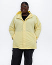 Plus size pod rain jacket yellow 1 | Model is 5'9" and wears a 3X