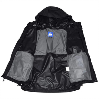 Open black hooded rain jacket displayed for Women’s Plus Size Rain Jacket The POD