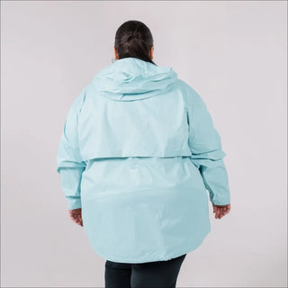 Light blue hooded rain jacket for women Plus Size Packable Waterproof Lightweight