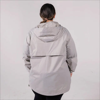 Gray hooded rain jacket for women plus size waterproof packable lightweight outdoor wear