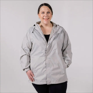 Gray hooded rain jacket for women plus size lightweight waterproof packable outdoor gear