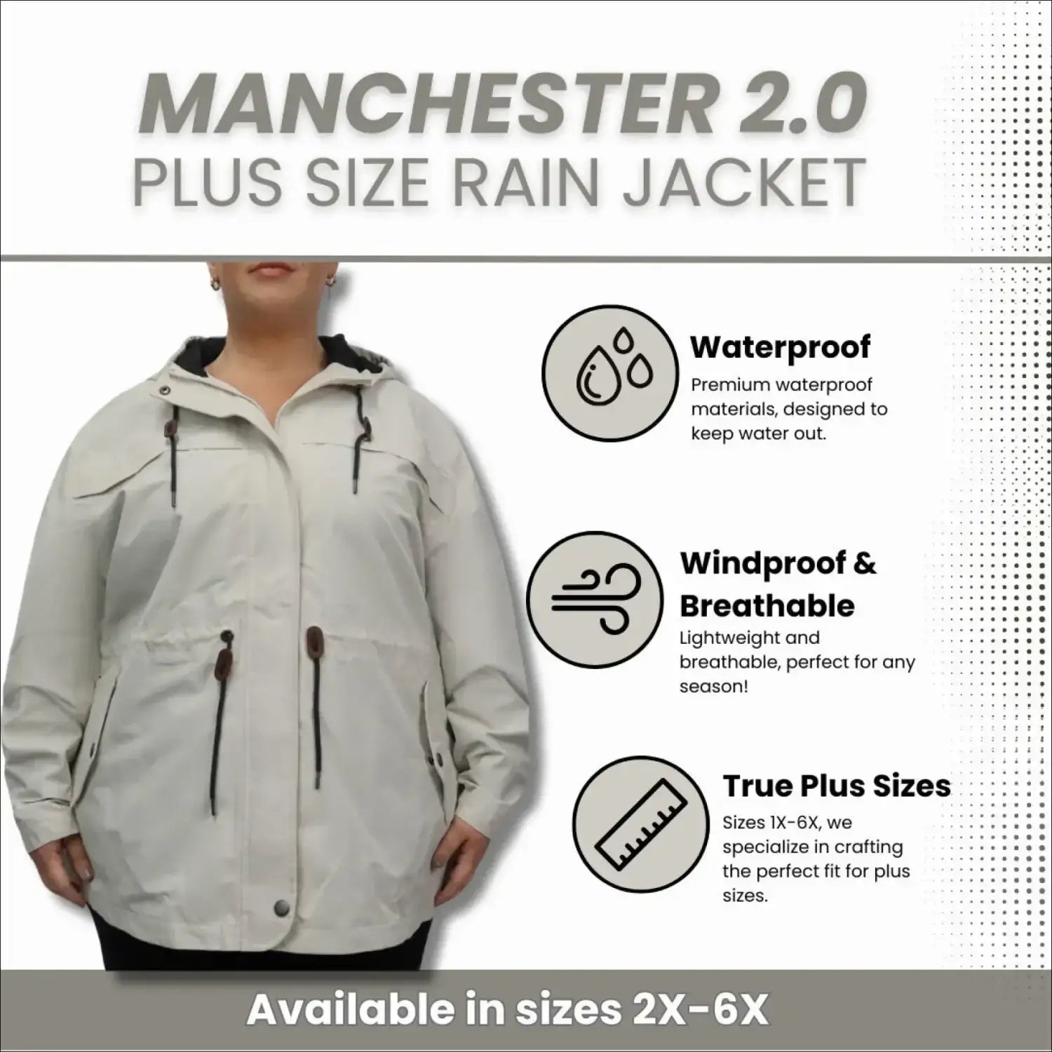 Plus-size waterproof rain jacket for women Women’s Plus Size Rain Jacket The Manchester 1X-6X