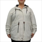 Beige hooded plus-size rain jacket front image