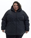 Black The Savvy II plus size quilted jacket, front | Model is 5'4" and wears a 5X