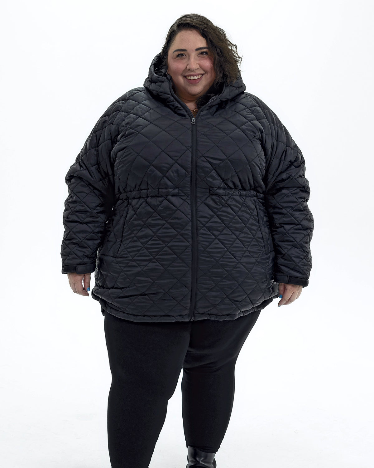 Black The Savvy II plus size quilted jacket, front | Model is 5'4" and wears a 5X