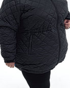 Black The Savvy II plus size quilted jacket, zip hand pocket and drawcord waist detail