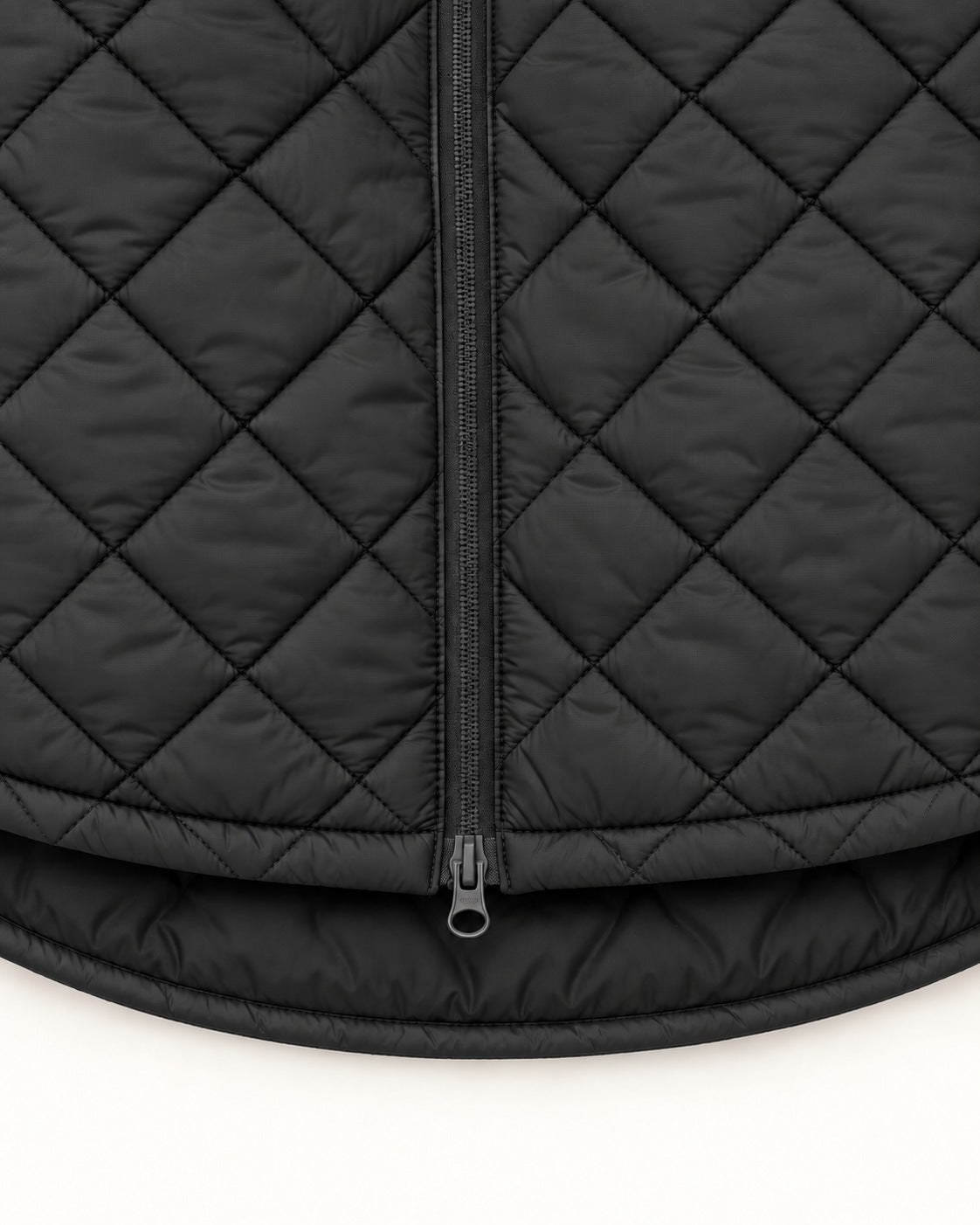 Black The Savvy II plus size quilted jacket, two-way zipper and curved high-low hem detail