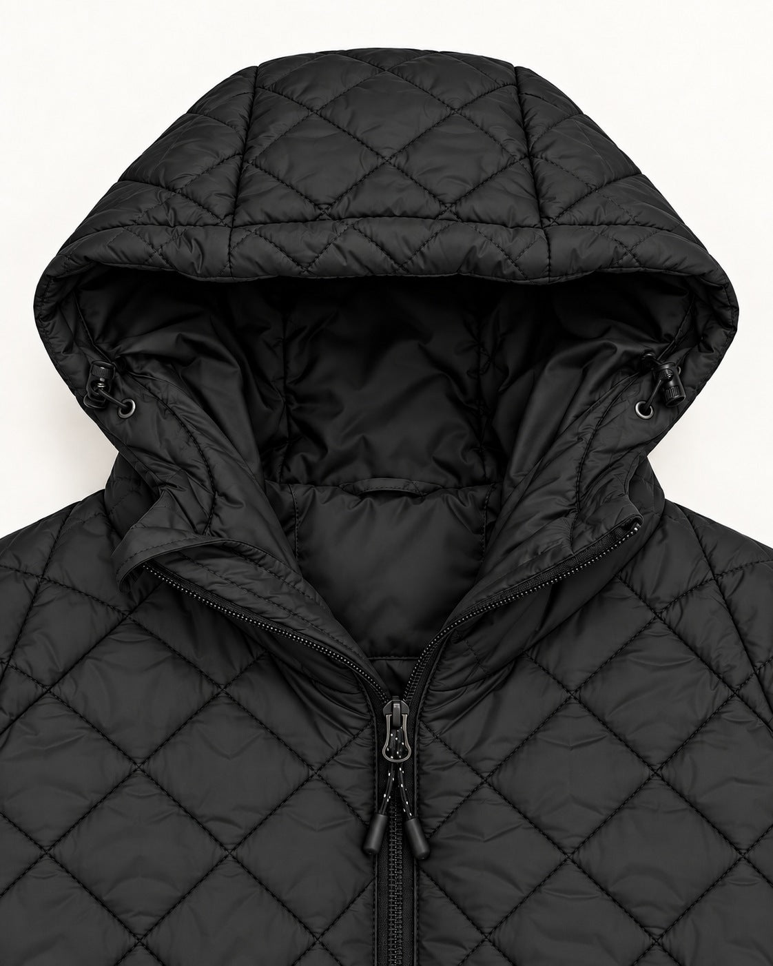 Black The Savvy II plus size quilted jacket, hood and two-way zipper detail