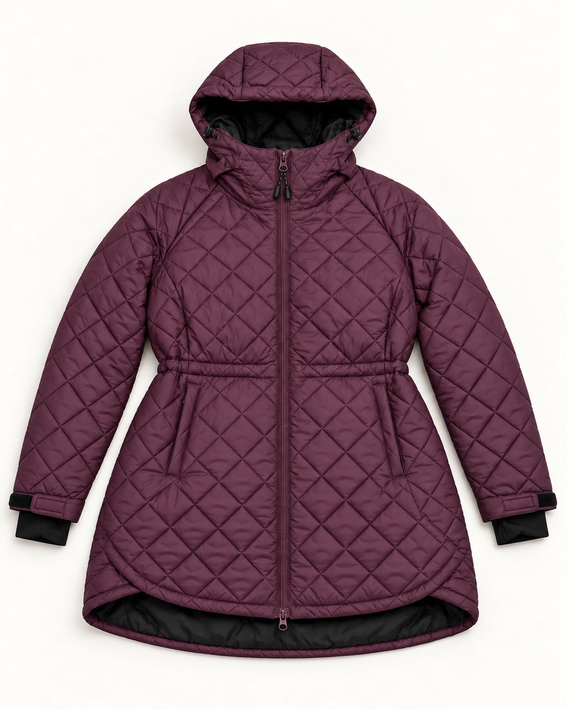 Eggplant The Savvy II plus size quilted jacket, flat lay, front