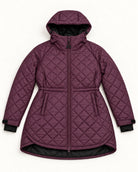 Eggplant The Savvy II plus size quilted jacket, flat lay, front