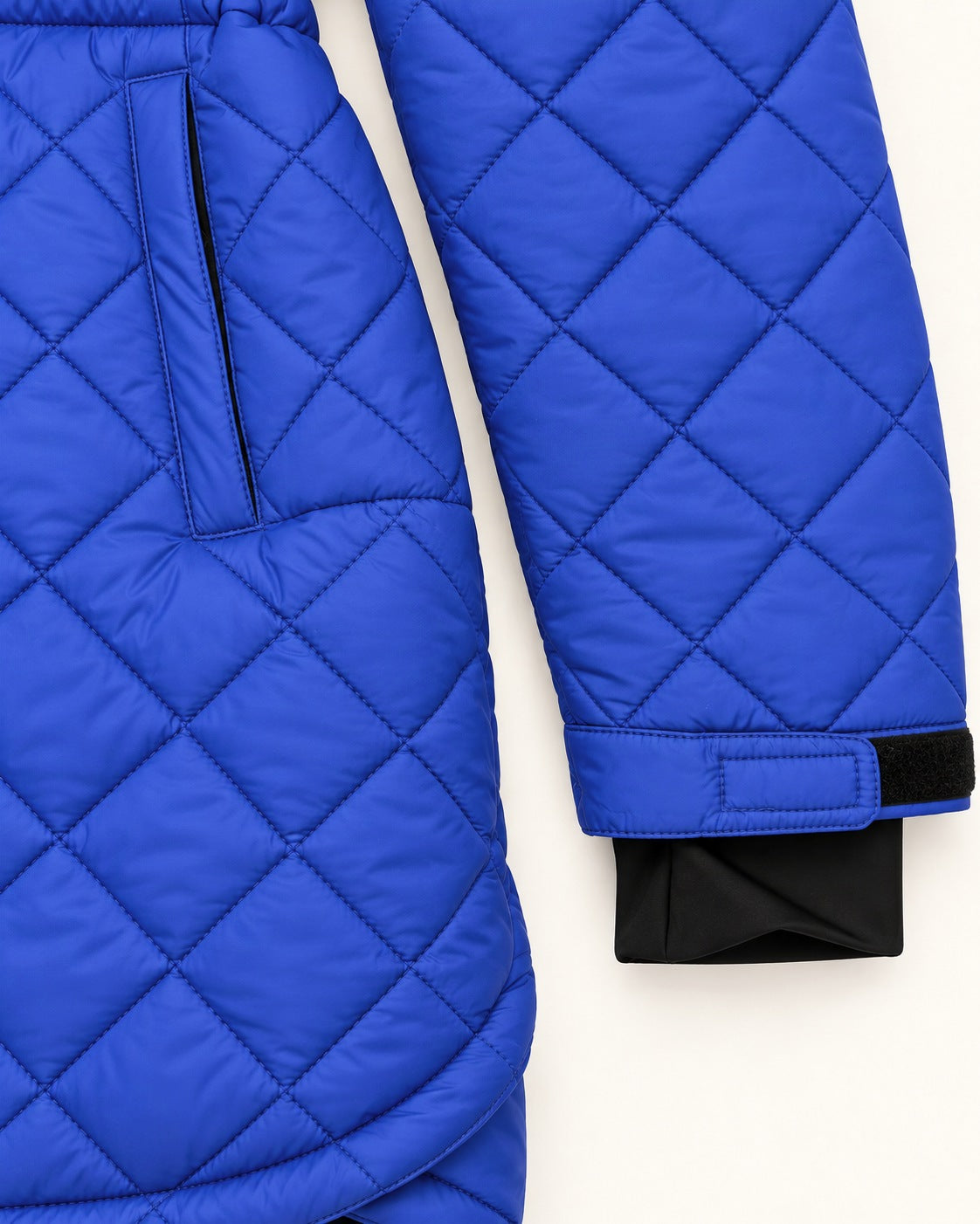 Midnight Blue The Savvy II plus size quilted jacket, adjustable cuff tab, inner cuff and zip hand pocket detail