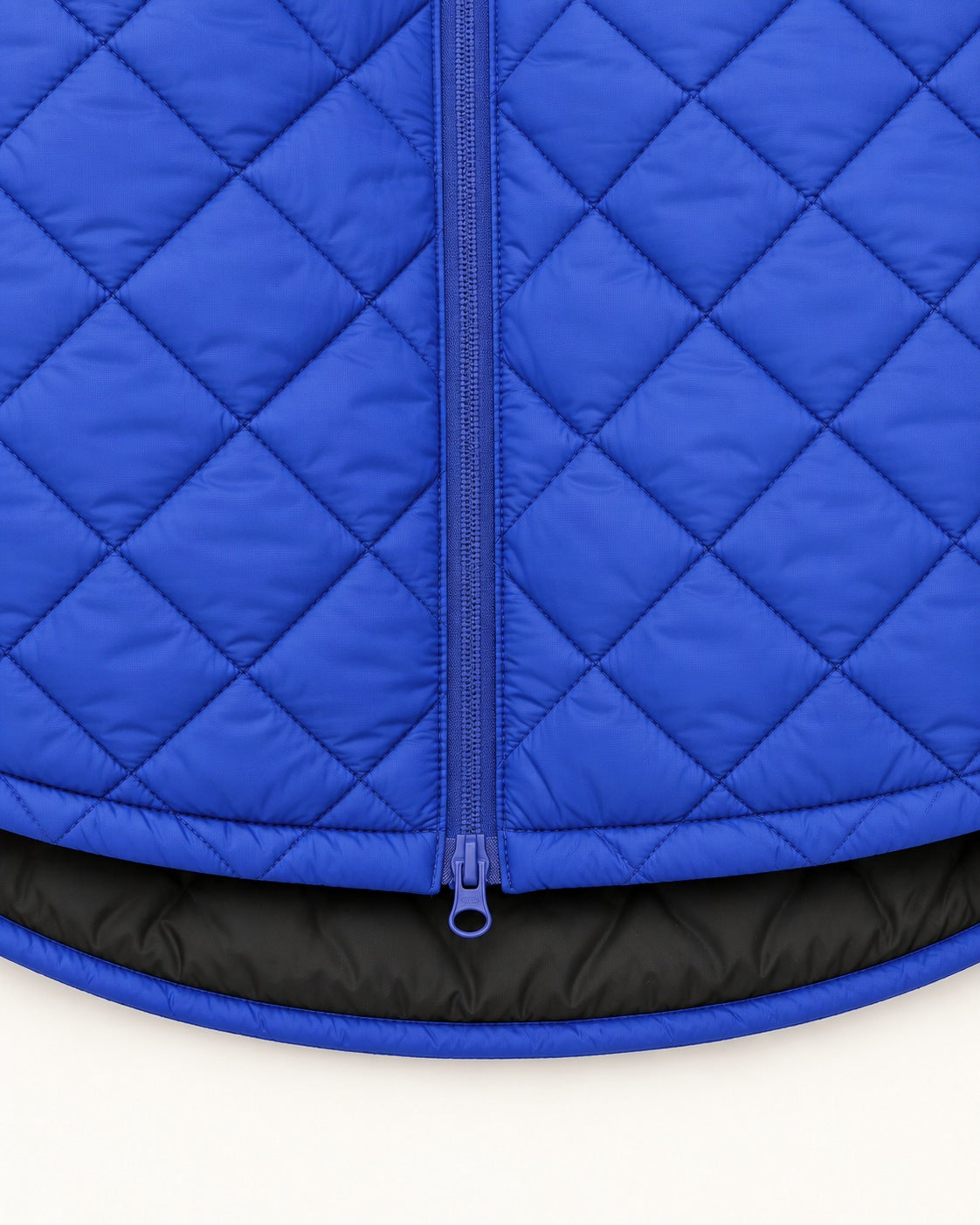 Midnight Blue The Savvy II plus size quilted jacket, two-way zipper and curved high-low hem detail