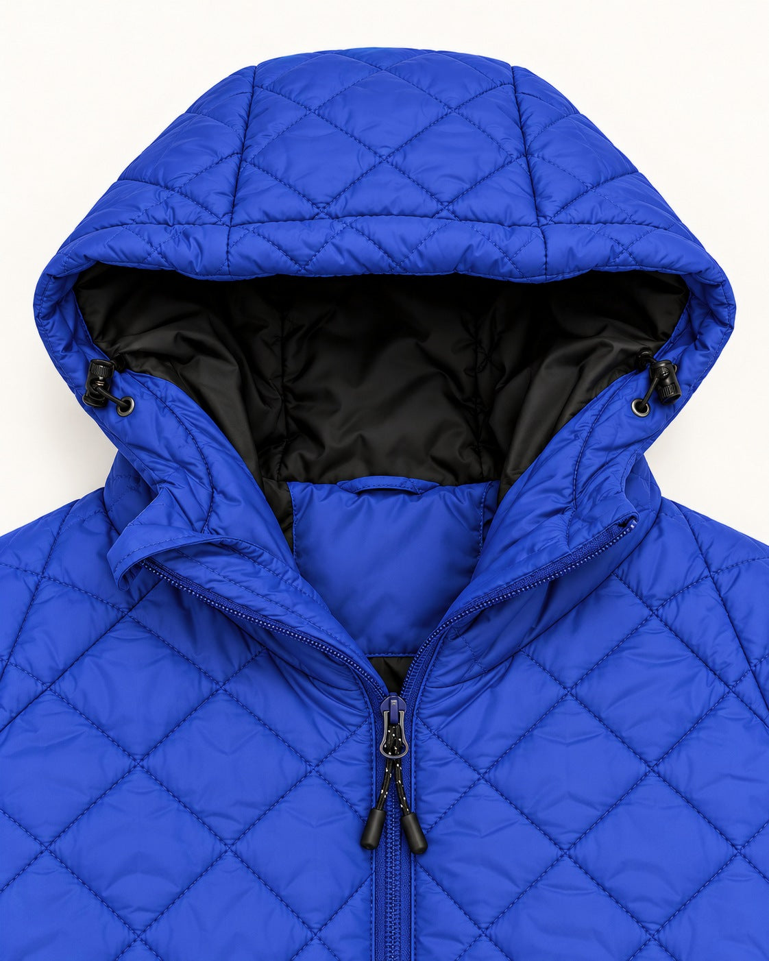 Midnight Blue The Savvy II plus size quilted jacket, hood and two-way zipper detail