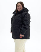 Black The Siberian plus size heavy insulated softshell coat, three quarter view | Model is 5'4" and wears a 3X